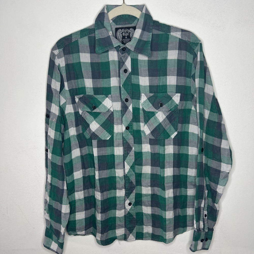 Eighty Eight Platinum Size M Green Plaid Button Up Long Sleeve